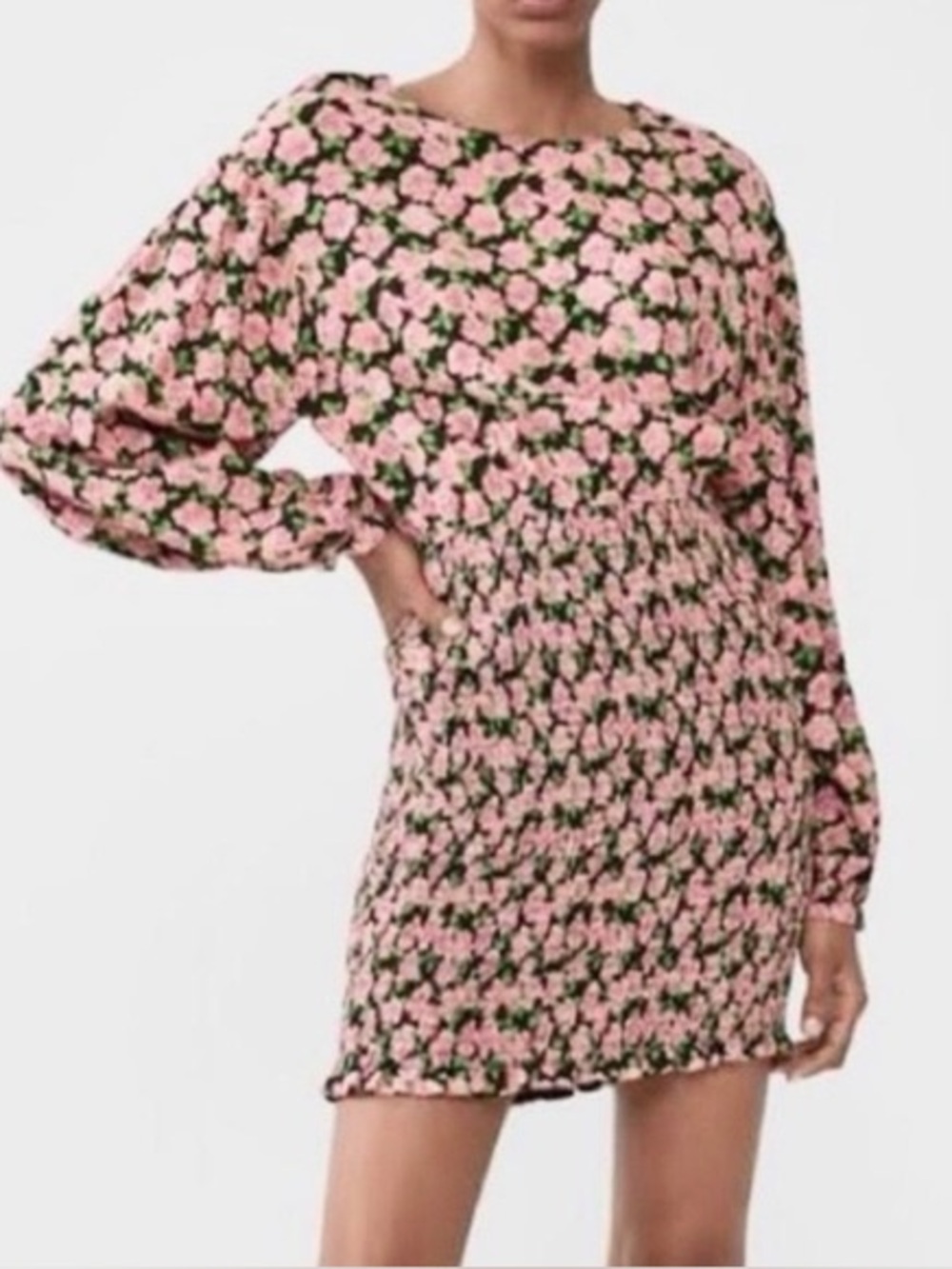 Zara Blogger Fave
Valentines Day Rose Print Floral
Pattern Ruched Mini Dress M